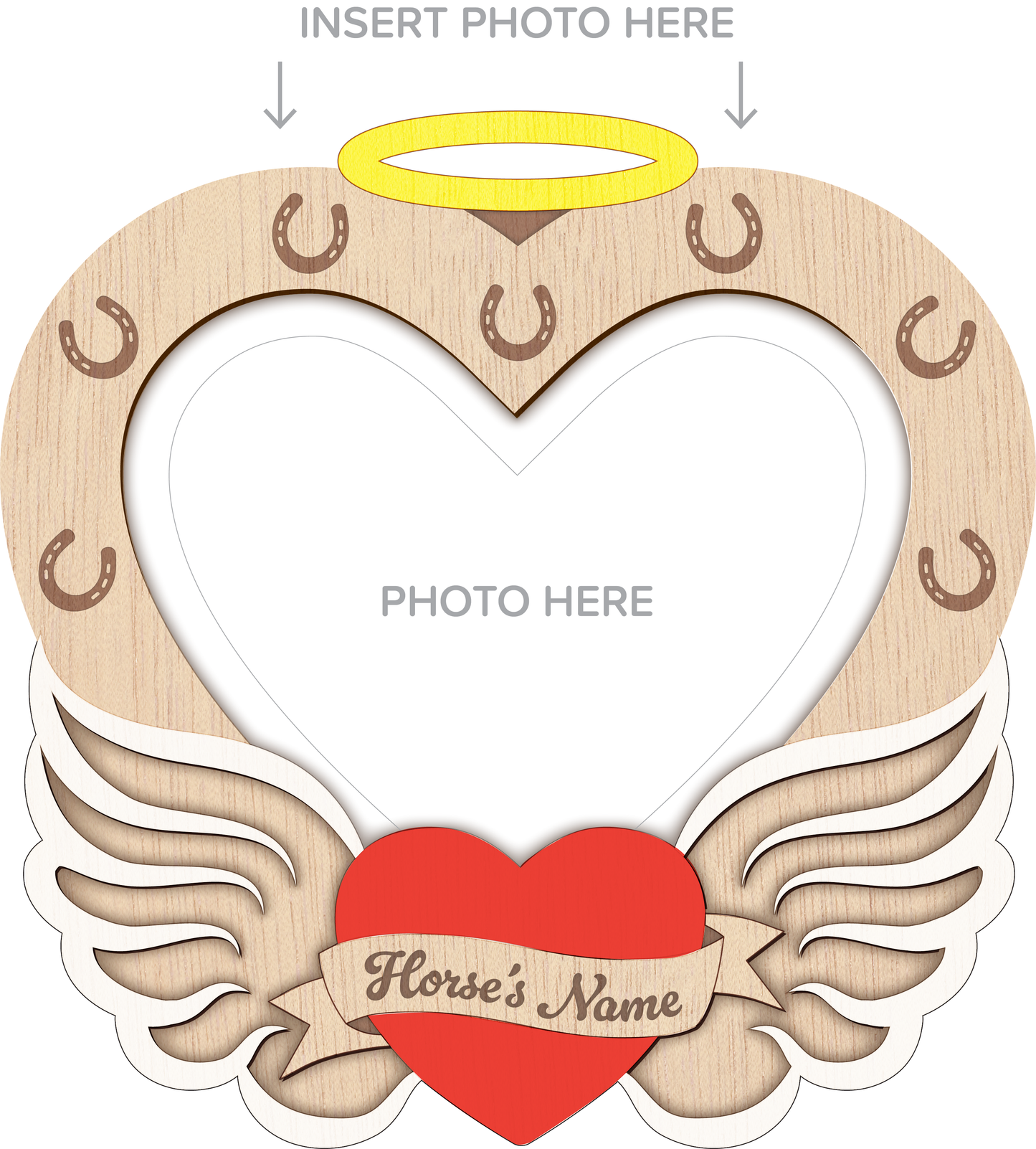 Wooden Angel Heart & Hooves Photo Frame – Wall Hanging – Personalisable (NATURAL/COLOUR)