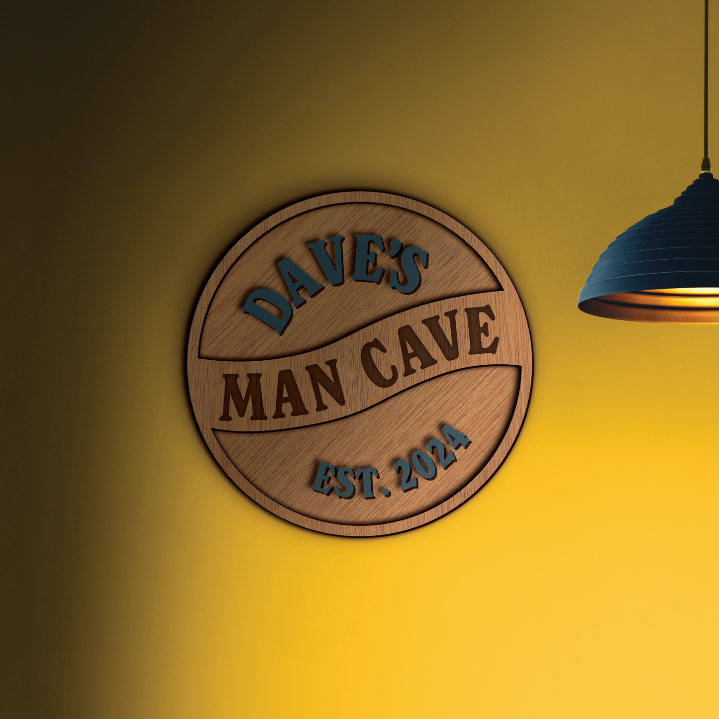 Wooden Man Cave Sign (OAK/BLUE) Personalised