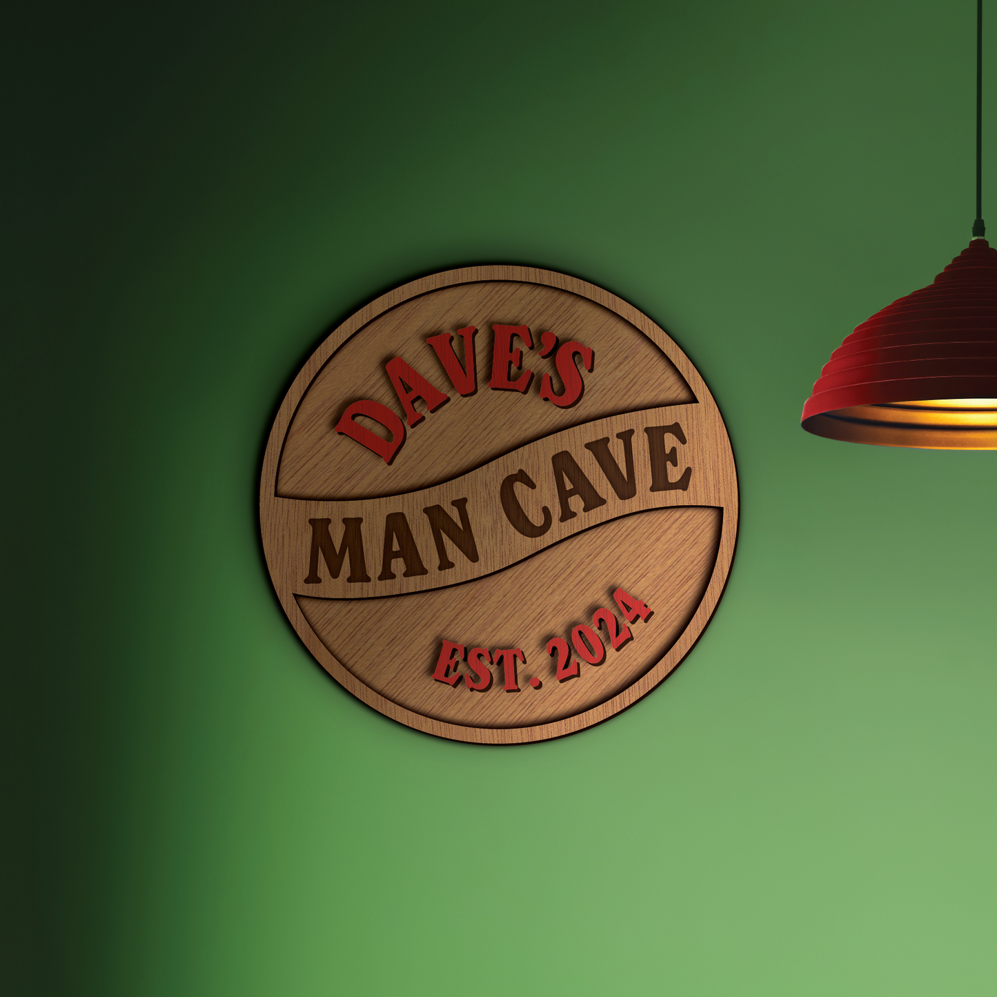 Wooden Man Cave Sign (OAK/RED) Personalised