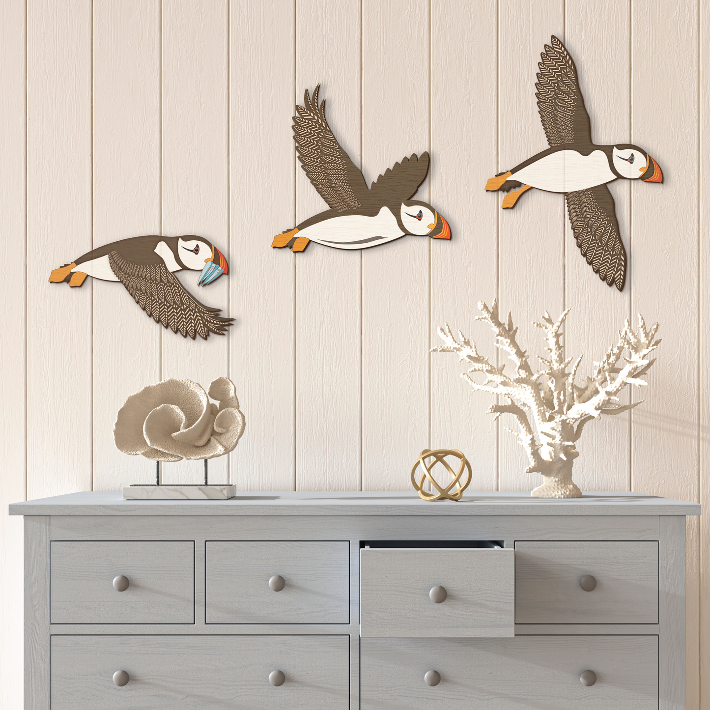 Flying Puffin Circus Wall Plaques Set of 3 (COLOUR)