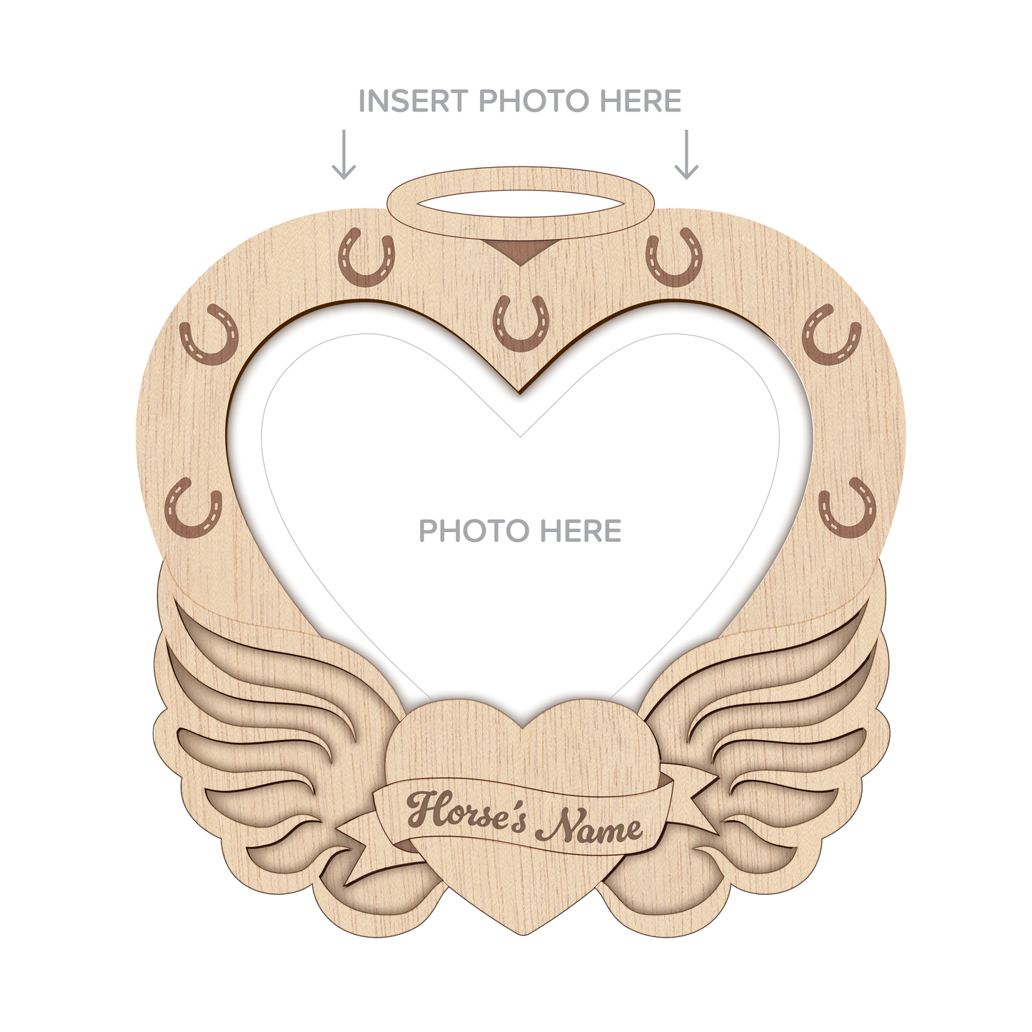 Wooden Angel Heart & Hooves Photo Frame – Wall Hanging – Personalisable (NATURAL)