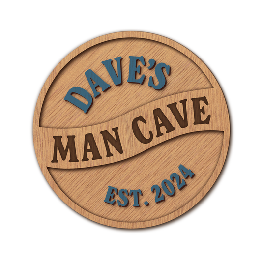 Wooden Man Cave Sign (OAK/BLUE) Personalised