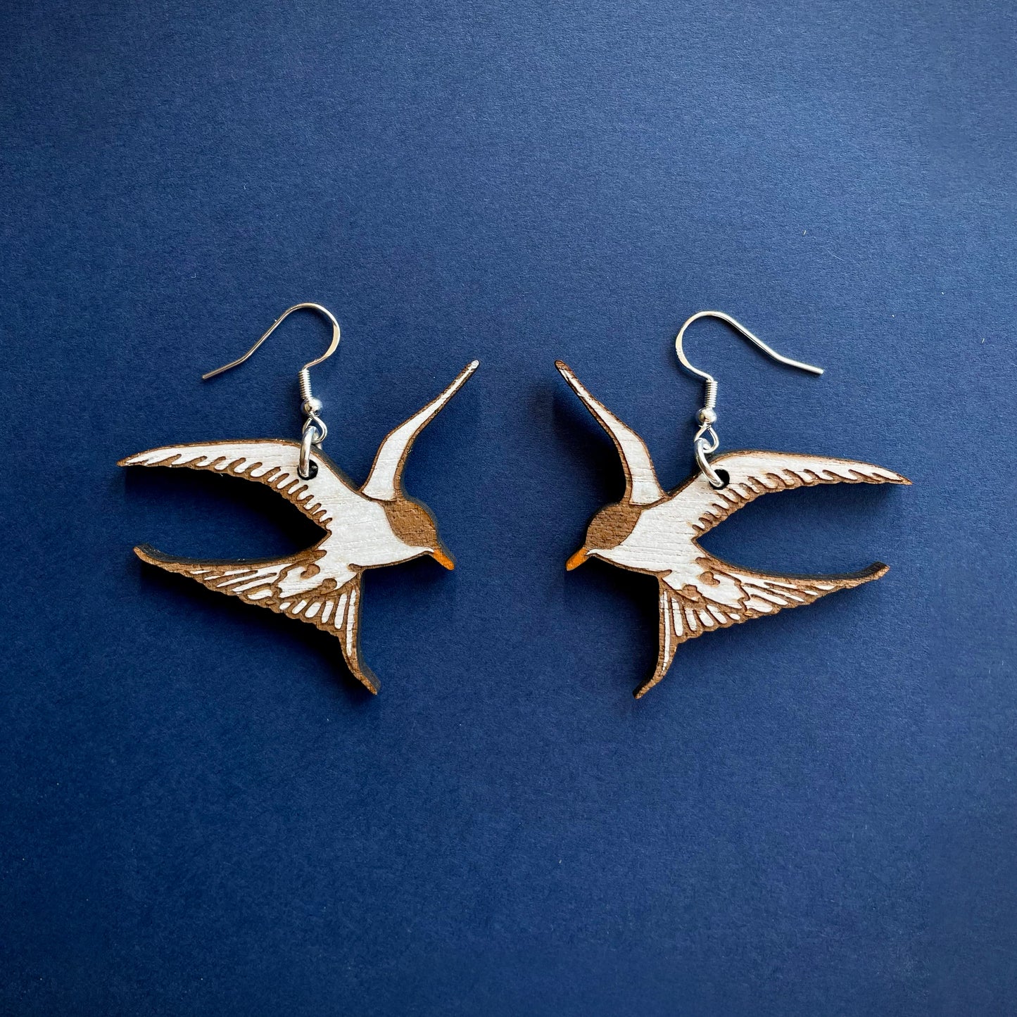 Graceful Arctic Tern Sterling Silver & Wood Earrings