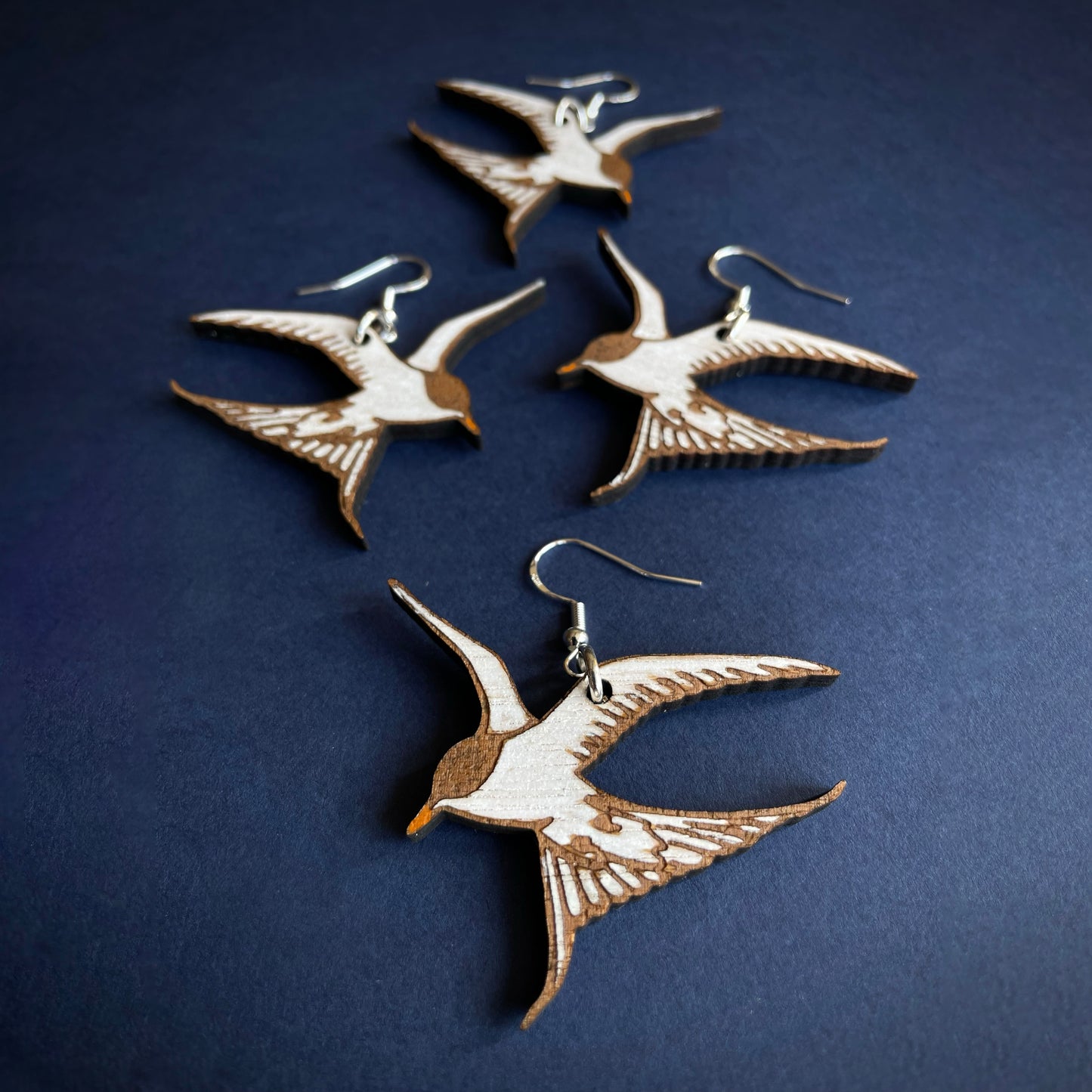 Graceful Arctic Tern Sterling Silver & Wood Earrings