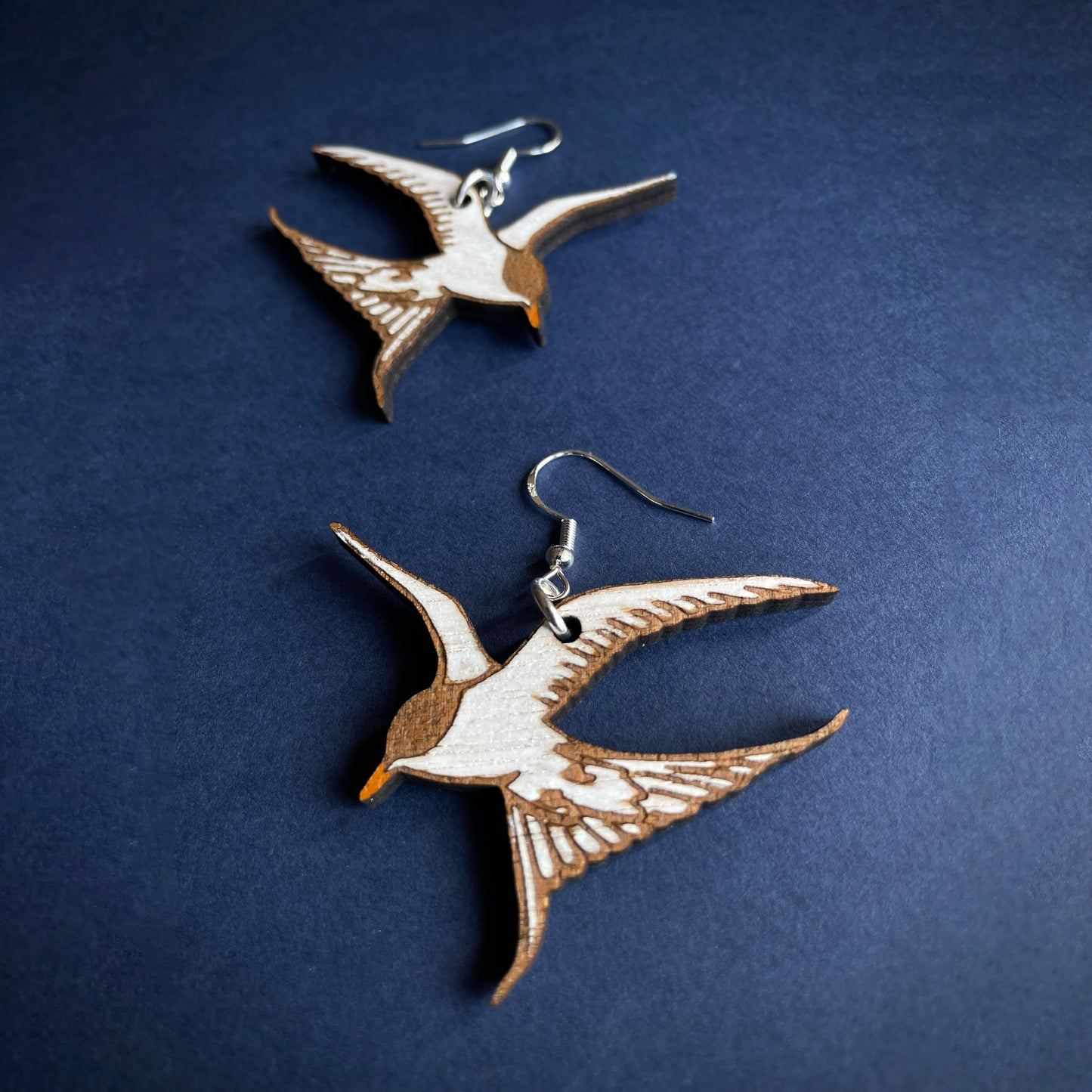 Graceful Arctic Tern Sterling Silver & Wood Earrings