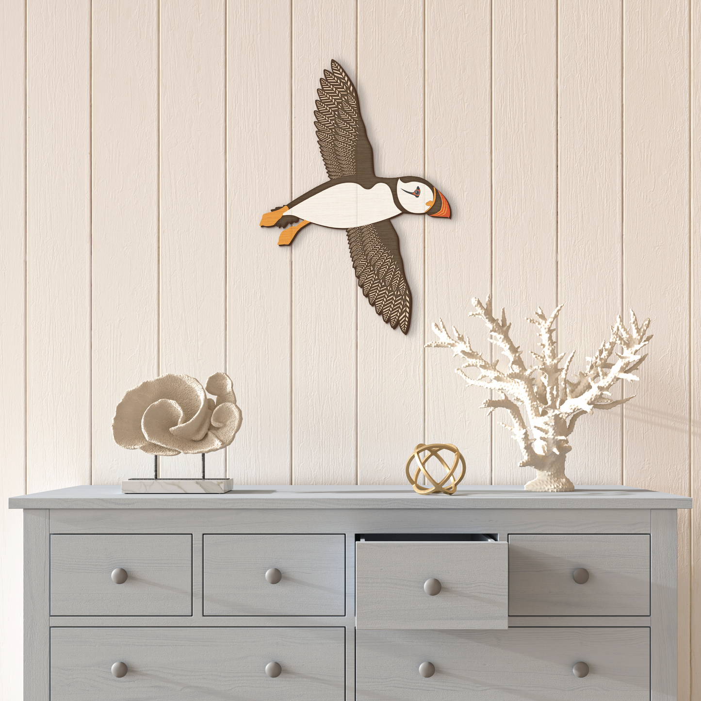 Flying Puffin Wall Plaque No 2 (COLOUR)