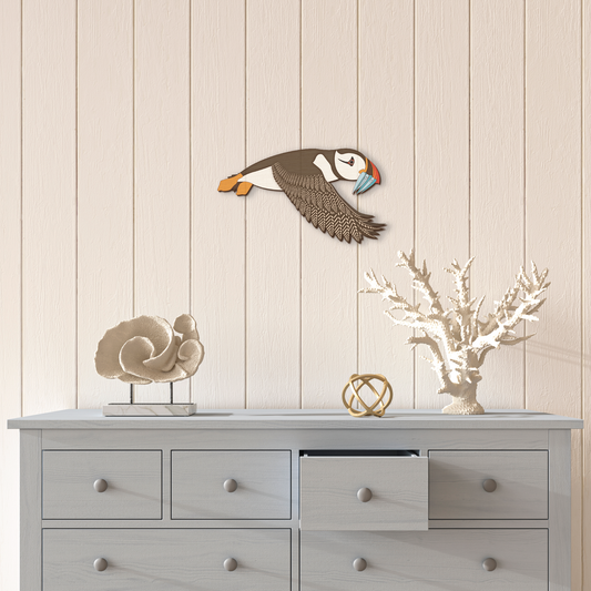 Flying Puffin Wall Plaque No 1 (COLOUR)